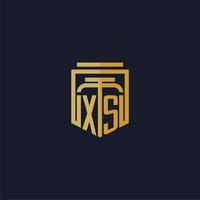 xs iniziale monogramma logo elegante con scudo stile design per parete murale studio legale gioco vettore
