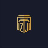zj iniziale monogramma logo elegante con scudo stile design per parete murale studio legale gioco vettore