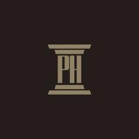 ph monogramma iniziale logo per studio legale con pilastro design vettore