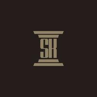 sk monogramma iniziale logo per studio legale con pilastro design vettore
