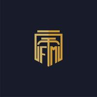fm iniziale monogramma logo elegante con scudo stile design per parete murale studio legale gioco vettore