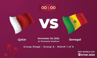 Qatar vs Senegal calcio modello di corrispondenza, fifa mondo tazza nel Qatar 2022 vettore