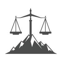 montagne e simboli di giustizia. legge scala logo concetto design. vettore