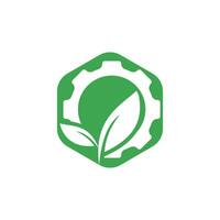 Ingranaggio foglia vettore logo design. astratto concetto per ecologia tema, verde eco energia, tecnologia e industria.