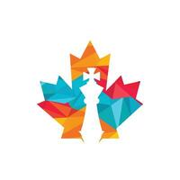 Canada scacchi vettore logo design. acero foglia con scacchi re icona logo.
