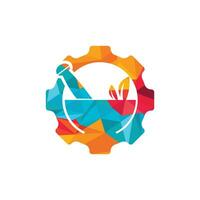 Ingranaggio farmacia vettore logo design. meccanico Salute logo concetto.