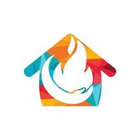 fuoco cura vettore logo design concetto. mano e fuoco con Casa icona logo design.