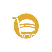hamburger e drogheria carrello logo design. hamburger e carrello icona design. vettore