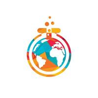 mondo scienza vettore logo design. pianeta logo con scienza laboratorio logo concetto.