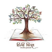 indiano hindi diwas hindi libro su albero alfabeti o parole sfondo vettore