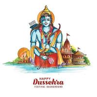 signore rama contento Dussehra Festival auguri carta acquerello sfondo vettore