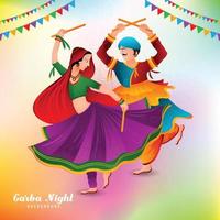illustrazione di coppia giocando dandiya nel discoteca garba notte celebrazione sfondo vettore