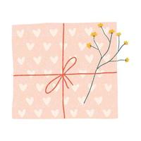 carino regalo scatola con cuore, rosso nastro e fiore ramo vettore