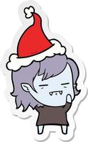 adesivo cartone animato di una ragazza vampira non morta che indossa il cappello di Babbo Natale vettore