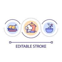 cucinando abilità ciclo continuo concetto icona. di base cibo preparazione astratto idea magro linea illustrazione. cucina essenziali. cottura al forno tecniche. isolato schema disegno. modificabile ictus. vettore