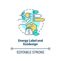 energia etichetta e ecodesign concetto icona. apparecchio indicatore. energia efficienza astratto idea magro linea illustrazione. isolato schema disegno. modificabile ictus. vettore