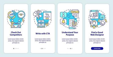 la creazione di sito web dos onboarding mobile App schermo. concorrenza Procedura dettagliata 4 passaggi modificabile grafico Istruzioni con lineare concetti. ui, ux, gui modello. vettore