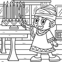 Kwanzaa bambino illuminazione kinara colorazione pagina vettore