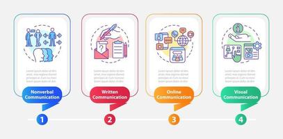 comunicazione le forme rettangolo Infografica modello. non verbale. dati visualizzazione con 4 passi. processi sequenza temporale Informazioni grafico. flusso di lavoro disposizione con linea icone. vettore