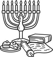hanukkah menorah isolato colorazione pagina per bambini vettore