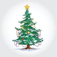 Natale albero, neve, lampada, luce, stella vettore illustrazione.