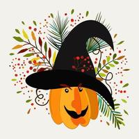 vettore isolato illustrazione di zucca nel Halloween cappello con spaventoso viso.