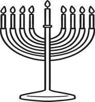 hanukkah menorah isolato colorazione pagina per bambini vettore