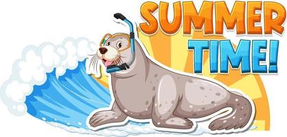 foca cartone animato personaggio con estate tempo parola vettore