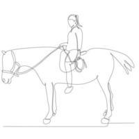continuo linea disegno donna equitazione cavallo vettore illustrazione