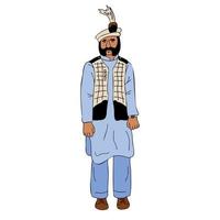 anziano barbuto uomo indossare il nazionale vestito di Pakistan. shalwar kameez e sherwani, vecchio uomo ritratto vettore illustrazione