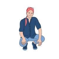tozzo sorridente donna personaggio mano disegnato schizzo vettore illustrazioni.