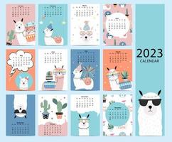 carino calendario 2023 con lama per i bambini.possono essere Usato per stampabile grafico vettore