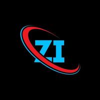 zi logo. zi design. blu e rosso zi lettera. zi lettera logo design. iniziale lettera zi connesso cerchio maiuscolo monogramma logo. vettore