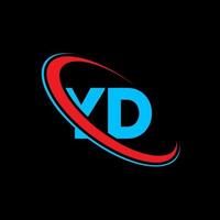 yd logo. yd design. blu e rosso yd lettera. yd lettera logo design. iniziale lettera yd connesso cerchio maiuscolo monogramma logo. vettore