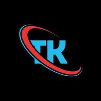tk logo. tk design. blu e rosso tk lettera. tk lettera logo design. iniziale lettera tk connesso cerchio maiuscolo monogramma logo. vettore