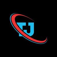 tj logo. tj design. blu e rosso tj lettera. tj lettera logo design. iniziale lettera tj connesso cerchio maiuscolo monogramma logo. vettore