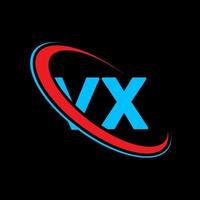 vx logo. vx design. blu e rosso vx lettera. vx lettera logo design. iniziale lettera vx connesso cerchio maiuscolo monogramma logo. vettore