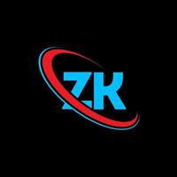 zk logo. zk design. blu e rosso zk lettera. zk lettera logo design. iniziale lettera zk connesso cerchio maiuscolo monogramma logo. vettore