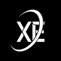 xe logo. X e design. bianca xe lettera. xe lettera logo design. iniziale lettera xe connesso cerchio maiuscolo monogramma logo. vettore