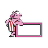 macellaio maiale pendente su cartello cartone animato vettore