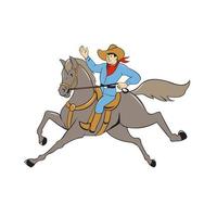cowboy equitazione cavallo agitando cartone animato vettore