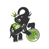 incoronato elefante con globo con pianta simbolo vettore