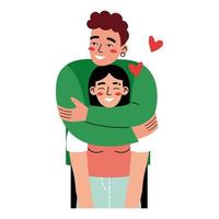 contento coppia nel romantico relazioni. uomo e donna abbracciare o coccolare. colorato piatto illustrazione su un' bianca sfondo. vettore