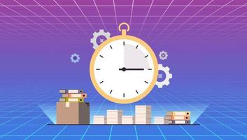 cronometro in esecuzione nel ufficio fretta a opera Scadenza tempo gestione concetto piatto vettore illustrazione.
