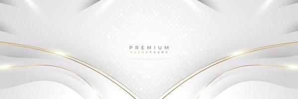 sfondo bianco e oro di lusso con linee dorate e stile taglio carta. sfondo grigio e oro premium per design di premi, nomine, cerimonie, inviti formali o certificati vettore