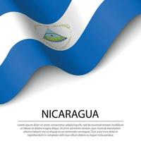 agitando bandiera di Nicaragua su bianca sfondo. bandiera o nastro t vettore