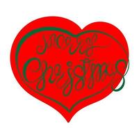 allegro Natale verde disegnato a mano vettore testo su un' rosso cuore. calligrafico iscrizione allegro Natale festivo saluto manifesto.