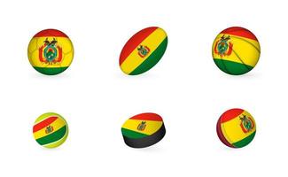 gli sport attrezzatura con bandiera di Bolivia. gli sport icona impostare. vettore