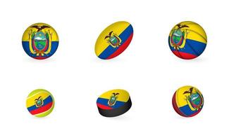 gli sport attrezzatura con bandiera di ecuador. gli sport icona impostare. vettore