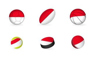 gli sport attrezzatura con bandiera di Indonesia. gli sport icona impostare. vettore